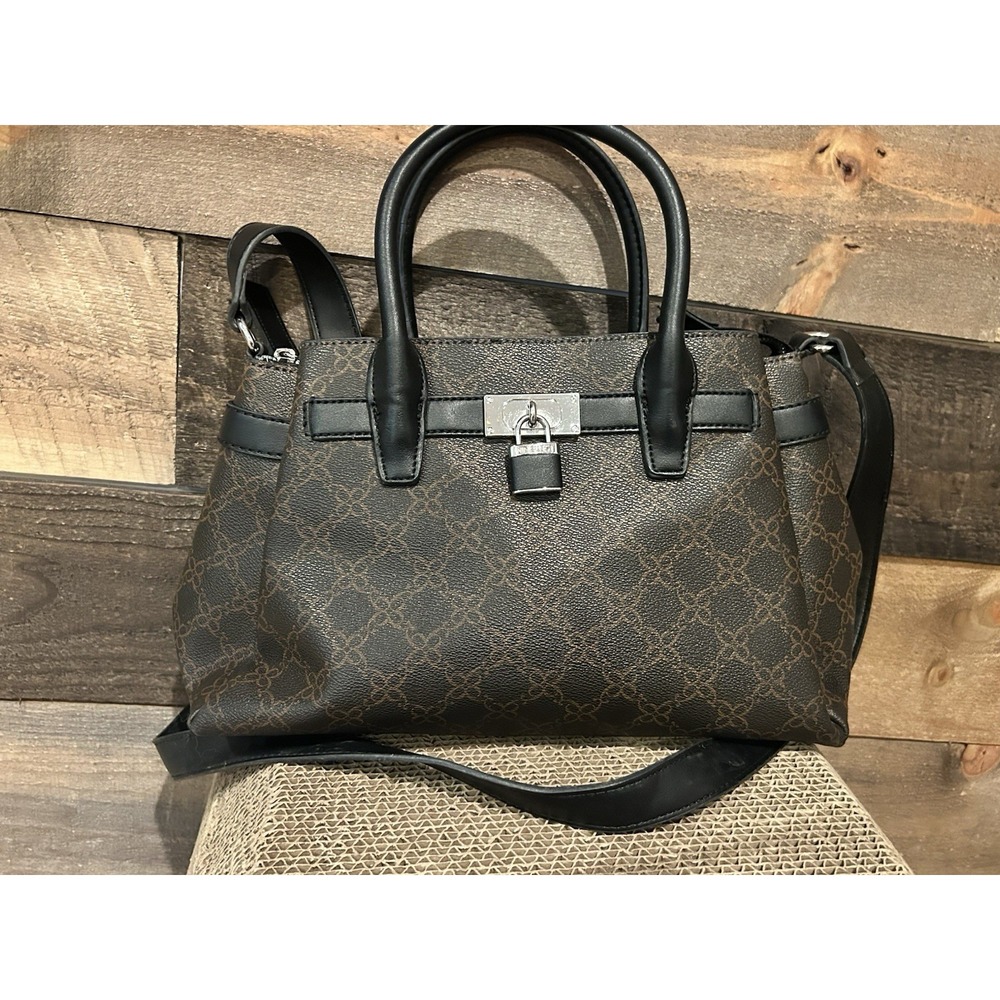 Nine‎ West Satchel Chelsea Logo Satchel Brown/black Lock EUC